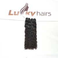 Rambut Manusia India Remy Mentah 100% Potongan Blunt Curly Bundles Double Drawn Hitam Alami Ujung Penuh Kutikula Tertata Rapi 100g Ekstensi Rambut