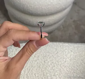 4ct Moissanite Diamond Engagement <b>Ring</b> 1ct Side Stones Women Solid 10k 14k 18k Gold <b>Emerald</b> Cut Nickel-Free Lead-Free Bridal - Product Image 4