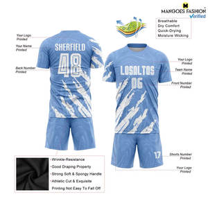 Uniforme de Fútbol Personalizado Sublimado en Azul Claro y Blanco, Transpirable, de Alta Calidad para Adultos, Colores y Tallas Personalizables - Product Image 2