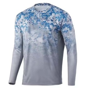 Men's <b>Long</b> <b>Sleeve</b> Fishing Shirt <b>Blue</b> Camouflage Sublimation Print UPF 50 Quick Dry Pullover <b>Top</b> - Product Image 4