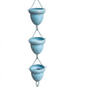 Chaîne de pluie exclusive en métal/cuivre martelé, finition thermolaquée moderne, thème oiseaux, décorative suspendue, haute qualité, pour extérieur - Product Image 4
