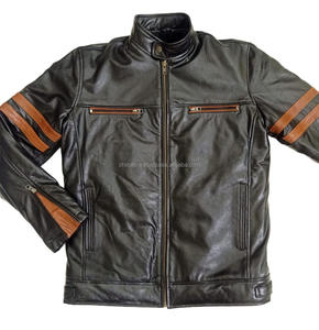 Vestes en cuir marron véritable pour hommes Vintage de haute qualité Casual Classic Biker Style Outdoor Hiking Royal Look Jackets - Product Image 2