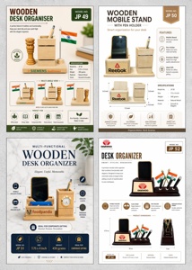 Ensemble d'organisateurs de bureau en bois avec impression de logo personnalisé, support pour stylos, support pour téléphone portable, horloge analogique, taille standard, cadeau de bureau - Product Image 3
