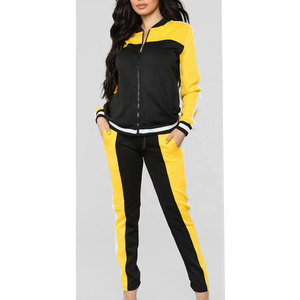 Ensemble de survêtement pour femmes, couleur contrastée, coupe régulière, poches latérales, col rond, style sportif, vêtements d'automne, spandex, polyester - Product Image 2