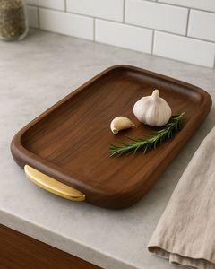 Rectangular Wooden Serving <b>Tray</b> With Metal Handles Ideal For Serving Tea Coffee Snacks Breakfast And <b>Dinner</b> Meals - Product Image 1