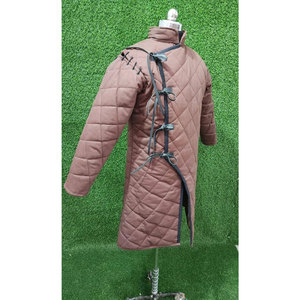 Men's 100% Premium Medieval Brown Cotton Padded Gambeson Quilted Long Sleeve Aketon Coat Costume Reenactment Jacket - Product Image 2