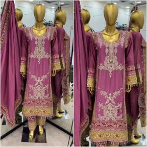 Women's Beautiful Top-Bottom and Dupatta <b>Set</b> with Heavy Embroidery Cording Sequence Work - Product Image 2