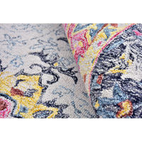 Tapis d'appoint en laine tufté à la main, motif floral vintage, écologique, adapté aux animaux domestiques, à poils moyens, rose et jaune, inspiré du style persan, motif médaillon vieilli