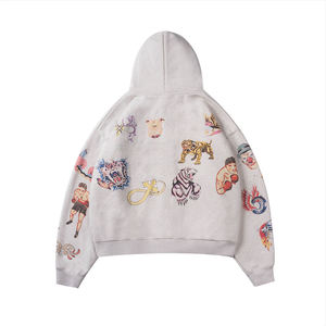 Sweat à capuche personnalisé avec logo graphique DTG, streetwear, coton, oversize, coupe courte, fermeture éclair intégrale, vente en gros, sweats à capuche graphiques personnalisés pour hommes - Product Image 3