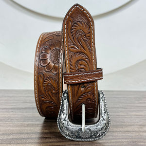 2025 venta al por mayor moda Casual mano Tooled cuero genuino cinturón diseñador Aleación de lujo Pin hebilla cinturón para hombres y mujeres vestido - Product Image 4