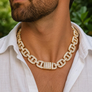 สร้อยคอผู้ชายแบบ Cuban Link ชุบทอง 18k ประดับเพชรโมอิสซาไนต์ทรงกลมเจียระไนแบบ Brilliant Cut ดีไซน์หรูหราสำหรับใส่ทุกวัน - Product Image 1