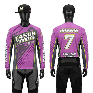 Maillot BMX homme 180 GSM, maille polyester premium, design bleu orange, évacuation de l'humidité, sublimation, logo personnalisé, coupe racing - Product Image 3