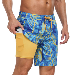 Shorts de bain pour homme personnalisés, écologiques, avec doublure de compression 2 en 1, séchage rapide, poches zippées, style streetwear - Product Image 6