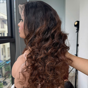 Wholesale Price 100% Raw Virgin Vietnamese Human Lace Weft <b>Curly</b> Wig Ombre Brown Color Super Double Drawn Hair <b>Extensions</b> - Product Image 2