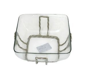 Elegante Frutero Cuadrado de Vidrio Transparente con Marco de Metal Plateado Trenzado - Centro de Mesa Decorativo Moderno - Product Image 3