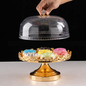 Extendable Golden Brass <b>Cake</b> Platter With Glass Dome <b>Cover</b> Round Dessert Display Stand For Birthday Wedding Parties Supply - Product Image 5