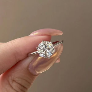 Anillo de Compromiso Solitario con Diamante Cultivado en Laboratorio de 2 Quilates, Corte Redondo, Certificado IGI, Color D E, Banda de Corte de Cuchilla, 6 Puntas, Anillo de Oro Personalizado - Product Image 2