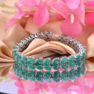 Emerald Triple Line <b>Bracelet</b> 925 Sterling <b>Silver</b> Tennis <b>Bracelet</b> May Birthstone Handmade Dainty Jewelry Gift - Product Image 3