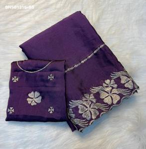 Hermosa colección de sarees y blusas de seda Crush con bordados de hilo Zari, rayas y flores, a precio de mayorista. - Product Image 3