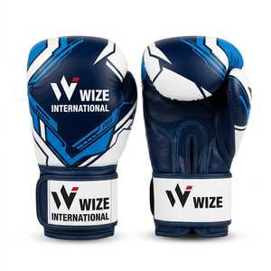 WIZE INTERNATIONAL <b>Boxing</b> <b>Gloves</b> Leather Velcro Closure Blue <b>White</b> Design Breathable for Adults <b>Boxing</b> <b>Gloves</b> - Product Image 1