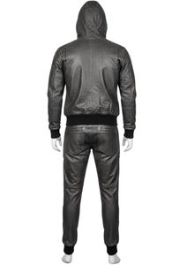 Conjunto Deportivo de Piel Sintética con Capucha para Hombre, Chaqueta de Moto con Cierre Completo y Pantalones Deportivos Acolchados, Conjunto de Dos Piezas - Product Image 2