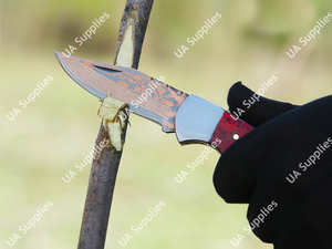 Couteau pliant en acier damas cuivré forgé à la main UA Supplies, manche en micarta rouge, personnalisable, couteau de poche à pointe tombante de 6,5 pouces pour EDC - Product Image 2