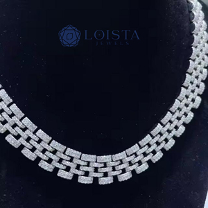 LOISTA Women's 925 Silver Moissanite <b>Statement</b> <b>Necklace</b> Princess Cut Geometric Link Chain Luxury Wedding Jewelry - Product Image 2