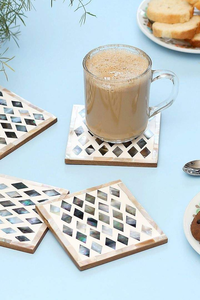 MOP <b>Coasters</b> Mother of pearl Hot Selling Wooden Customized mother of pearl <b>Coaster</b> <b>Set</b> with Natural Color - Product Image 3