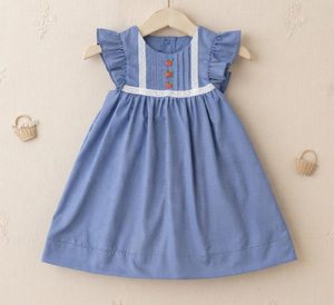 Vestido de Algodón para Niña, con Mangas con Volantes, Adorno de Encaje, Bordado Floral, Vestidos Casuales de Boutique para Niña, para Pascua y Verano - Product Image 3