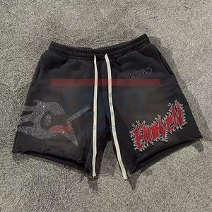 Pantalones cortos de felpa francesa personalizados de alta calidad para hombre, ajuste de gran tamaño de Color sólido con dobladillo crudo y pantalones cortos de chándal cómodos de pierna ancha - Product Image 3