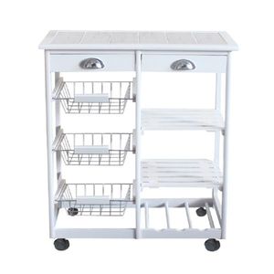 Carrello da Cucina Bianco con 2 Cassetti, 3 Cestelli, 3 Ripiani, in Legno di Quercia, con Ruote (Codice Sostitutivo 85659263) - Product Image 1