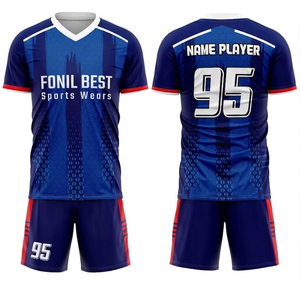 ชุดเสื้อฟุตบอลผู้ชาย FONIL BEST สีน้ำเงินดำลายทาง คอวี แขนสั้น แห้งเร็ว ผลิตจากโพลีเอสเตอร์ สำหรับผู้ใหญ่ ทุกฤดูกาล - Product Image 4
