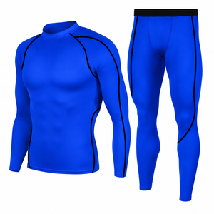 Ensemble de compression sans couture 2 pièces pour homme : haut à manches longues et collants intégraux, séchage rapide, extensible, pour entraînement et activités sportives - Product Image 1