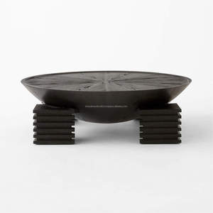 Table basse ronde moderne de luxe en bois massif, table centrale noire pour salon, mobilier contemporain pour la maison, OEM ODM - Product Image 6