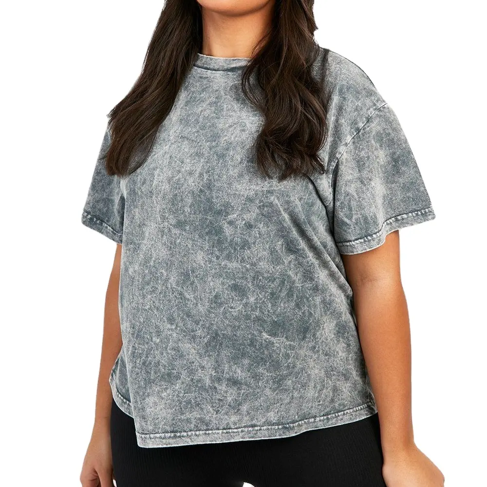 브랜드 구축 여성용 산성 세척 자른 티셔츠 숙녀 산성 세척 자른 티셔츠 DTG 인쇄 맞춤형 로고 티 셔츠 탑