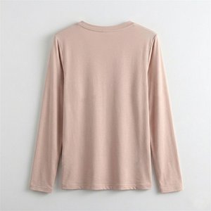 Novedades: Camiseta de Manga Larga con Cuello en V para Mujer, Tallas Grandes, con Logotipo Personalizado, 95% Modal, 5% Elastano, Transpirable, Informal, Ligera y Básica - Product Image 3