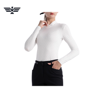 Camiseta de manga larga de punto para mujer, cuello alto, color sólido, transpirable, de secado rápido, para equitación, licra/poliéster, personalizada