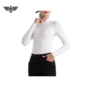 Chemise de sport pour femmes, tricotée, manches longues, col haut, couleur unie, respirante, séchage rapide, pour l'équitation, en spandex/polyester, personnalisable - Product Image 4