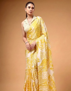 Sari Tradicional Indio de Seda Satinada con Estampado para Uso Diario y Eventos Festivos, Atuendo Elegante y Moderno para Mujer - Product Image 1