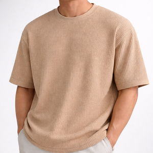 T-shirts thermiques blancs pour hommes et garçons, en maille gaufrée, col rond, coupe ample, respirants, avec logo personnalisé, double coutures, vente en gros OEM - Product Image 5