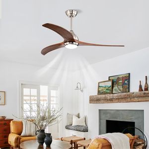 Ventilatore da soffitto con pale in legno massello da 52 pollici, luce e telecomando, motore silenzioso reversibile a 6 velocità, stesso SKU W1592P176970 - Product Image 3