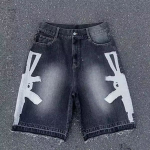 Pantalones Cortos de Mezclilla para Hombre, Lavado Claro, Desgastados, Cintura Media, Pierna Recta, Casuales, de Verano, Ecológicos, de Algodón Negro - Product Image 5