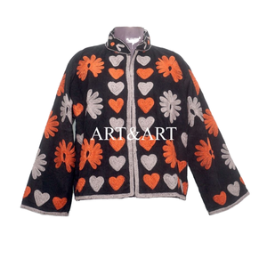 Indian Cotton Embroidery <b>Quilted</b> Jacket Autumn/Winter Women's Long Sleeve Mini Length Eco-Friendly Breathable - Product Image 5