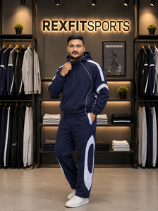 ชุดวอร์มไนลอนแบบกำหนดเอง REXFIT SPORTS 2026 สำหรับผู้ชาย สีกรมท่า เสื้อแจ็คเก็ตกันลมพร้อมกางเกง ชุดกีฬา ชุดลำลอง - Product Image 5