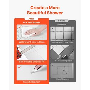 Kit de douche SMC à 3 panneaux à installation rapide, 60 po de largeur x 36 po de profondeur x 75 po de hauteur, 0,14 po (3,5 mm) d'épaisseur, imperméable, avec étagères murales pour salle de bain - Product Image 3