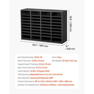 Organisateur de magazines en bois réglable avec 36 compartiments pour usage de bureau - Product Image 2
