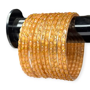 Luxury Glossy Peach Finish Designer Trendy Raindrop Glass Kashmiri <b>Bangles</b> <b>Set</b> for Wedding and Daily Wear at Wholesale Price - Product Image 2