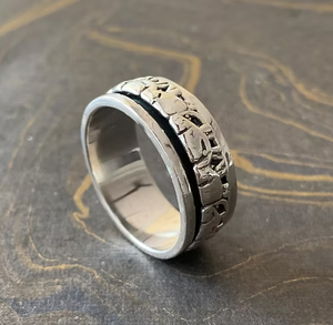 7.0 Grams 925 Sterling <b>Silver</b> Elephant Textured <b>Spinner</b> <b>Ring</b> Handmade Rotating Meditation Band Unisex Boho Jewelry - Product Image 2