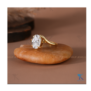 Minimalist Oval-Cut Bypass <b>Solitaire</b> Engagement <b>Ring</b> in Yellow Gold Stackable <b>Ring</b> for Women Elegant Design Wedding Engagement - Product Image 2