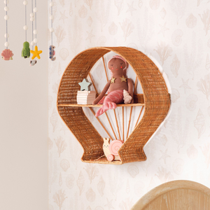 Custom Seashell Shape Rattan <b>wall</b>-mounted shelf for kids Room Wicker Display <b>Storage</b> Organizer Floating <b>Wall</b> <b>Hanging</b> Rack Brands - Product Image 4